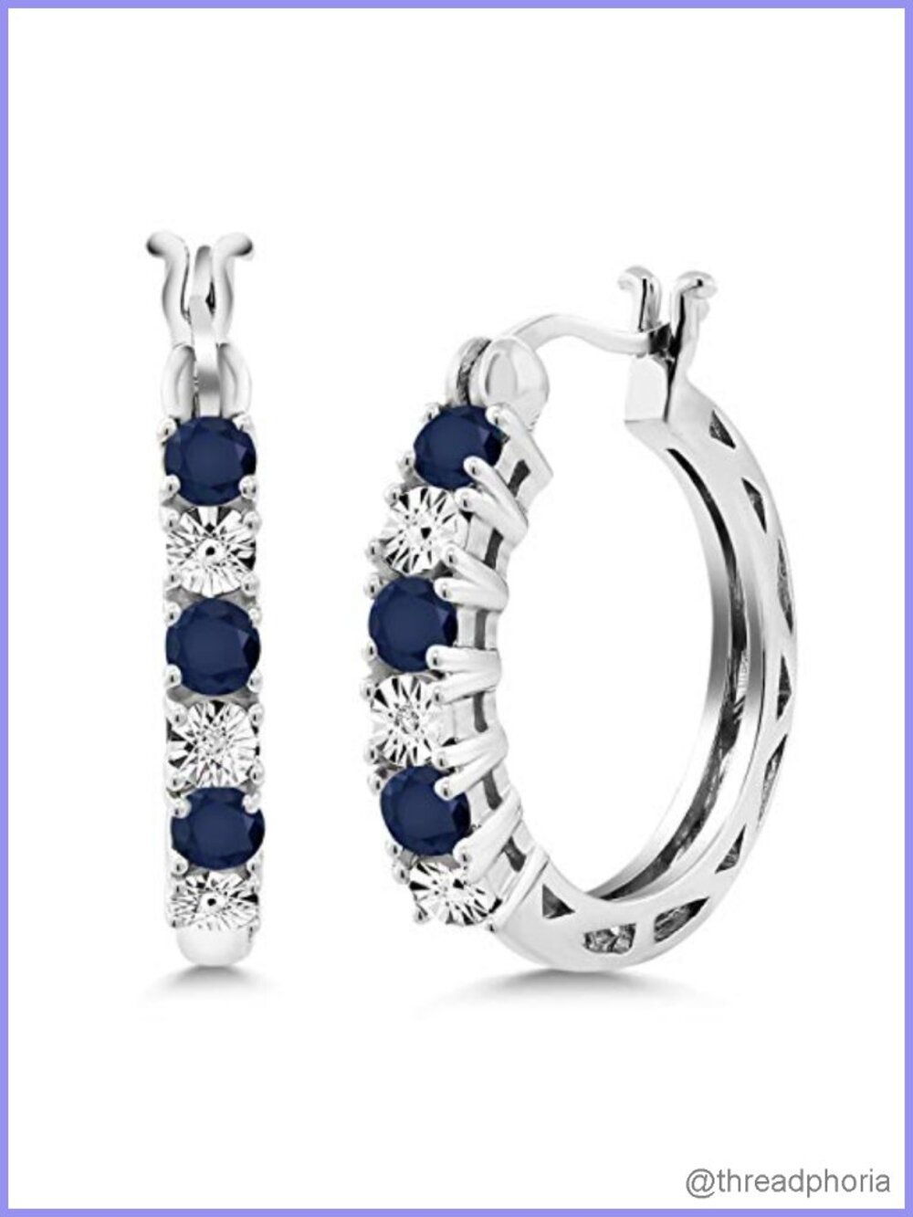 Blue Sapphire Lab Grown Diamond Hoop Earrings 925 Sterling Silver 22mm